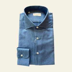 Camicia collo Paramontura<br>Denim effect in cotone e cashmere